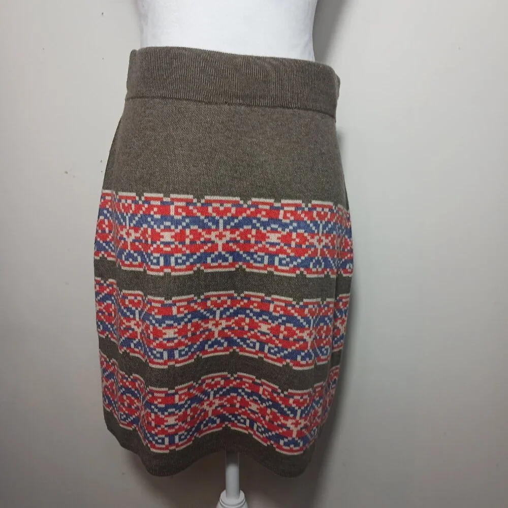 Aventura Eco Merino Wool Blend Sweater Skirt, Brown W/ Colorwork Pattern, Sz S